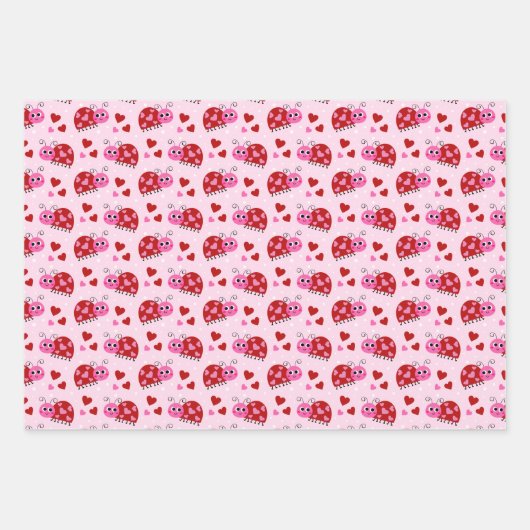 Ladybug Herz-Muster Pink Geschenkpapier Set (Vorderseite)