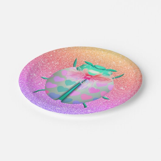 Ladybug Herzmuster niedlicher Glitzer Gürtel Pappteller (Schrägansicht)