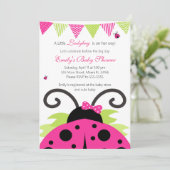 Ladybug Hot Pink Baby Dusche Party Einladung (Stehend Vorderseite)