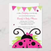 Ladybug Hot Pink Baby Dusche Party Einladung (Vorne/Hinten)