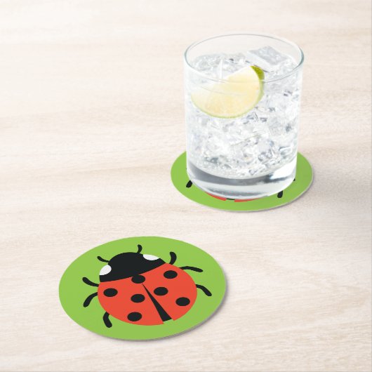 Ladybug Illustration Runder Pappuntersetzer (Vor Ort)