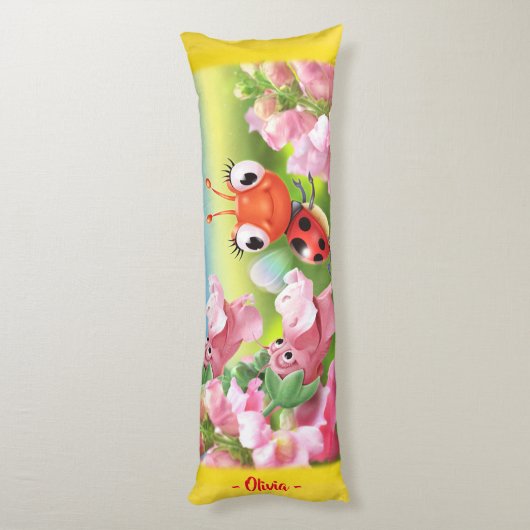 Ladybug im Blumengarten. Yellow Giant-Brauch Seitenschläferkissen (Rückseite (Vertikal))