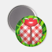 Ladybug im Gras Gingham Karo niedlich rot Magnet (Vorderseite/Rückseite)