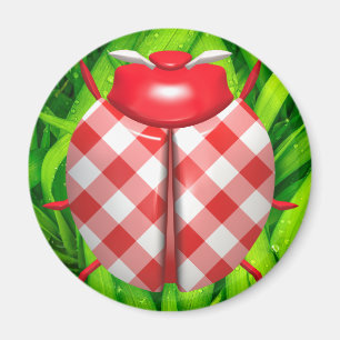Ladybug im Gras Gingham Karo niedlich rot Magnet