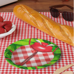 Ladybug in Gras Gingham Karo niedlich grün Pappteller