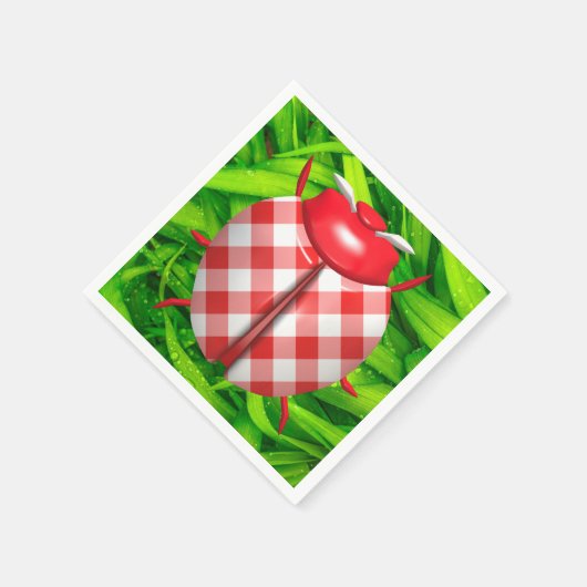 Ladybug in grünem Gras, roter Gingham-Karo niedlic Serviette (Ecke)
