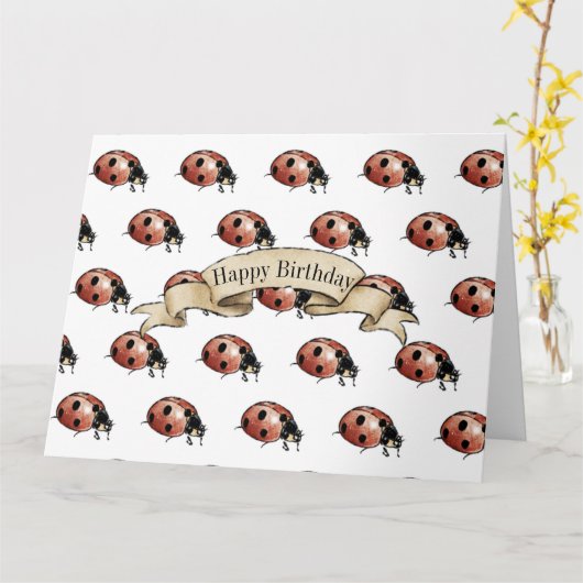 Ladybug-Käfer zum Geburtstag Karte (Gelbe Blume)