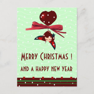 ladybug kawaii xmas grüße feiertagspostkarte