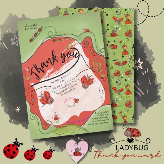 Ladybug Kisses Whimsical Face Baby Shower Dankeskarte