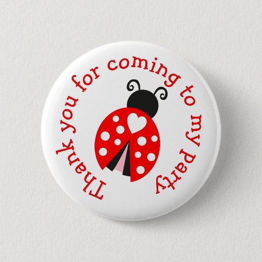 Ladybug Ladybird Birthday 'Danke für das Kommen' Button (Vorderseite)