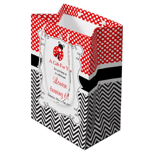 Ladybug Ladybird Birthday Party Danke Mittlere Geschenktüte (Rückseite Schrägansicht)