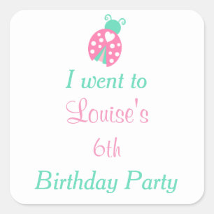 Ladybug Ladybird Birthday Party "I went to" Quadratischer Aufkleber