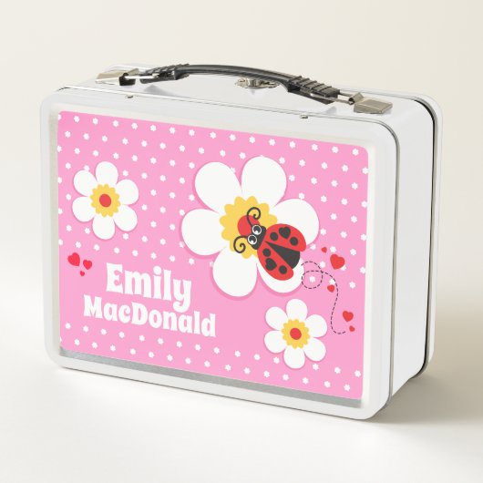 Ladybug ladybird rosa Mädchen benennen Lunchbox (Rückseite)