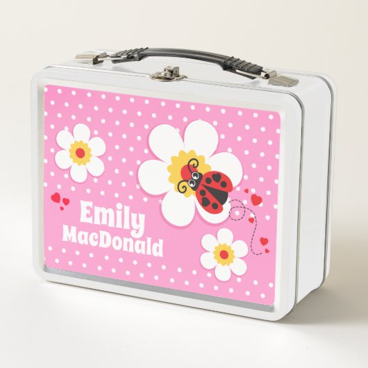 Ladybug ladybird rosa Mädchen benennen Lunchbox (Vorderseite)