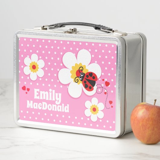Ladybug ladybird rosa Mädchen benennen Lunchbox (Beispiel)