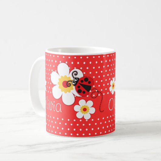 Ladybug / Ladybird, rot-gelbe Mädchen Kaffeetasse (Vorderseite Links)