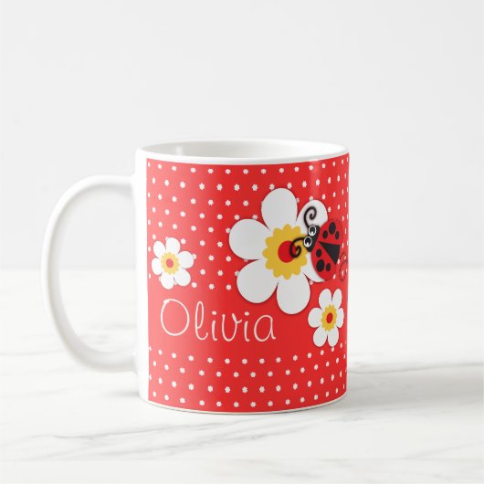 Ladybug / Ladybird, rot-gelbe Mädchen Kaffeetasse (Links)