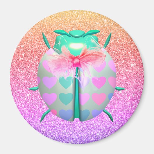 Ladybug liebliche Herzen niedlicher Glitzer Rosa o Magnet (Vorne)
