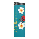 Ladybug Mädchen benennen in Aqua rot-weiß-gelb Thermosbecher (Nach rechts gedreht)