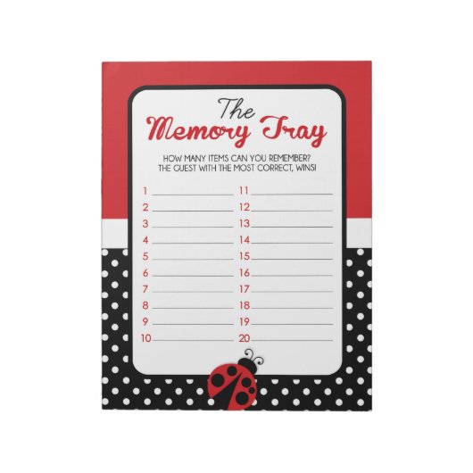 Ladybug Memory Tray Baby Shower Game Pack Notizblock (Rotiert)