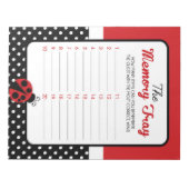 Ladybug Memory Tray Baby Shower Game Pack Notizblock (Vorderseite)