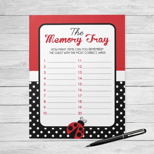 Ladybug Memory Tray Baby Shower Game Pack Notizblock