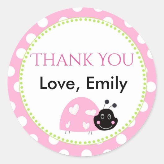 Ladybug Minze Grün Pink Polka Dot Gefallen-Label Runder Aufkleber (Vorderseite)