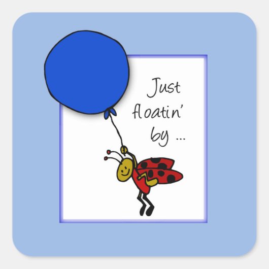 Ladybug mit blauem Ballon, denken Sie an Sie Quadratischer Aufkleber (Vorderseite)