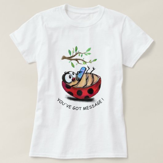 Ladybug mit Phone Funny T - Shirt (Design vorne)