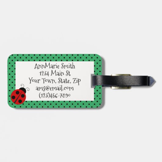 Ladybug mit Polka Dots Design Gepäckmarke Gepäckanhänger (Rückseite horizontal)
