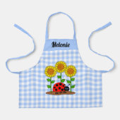Ladybug mit Sonnenblumen Blue Gingham Monogram Schürze (Vorderseite)