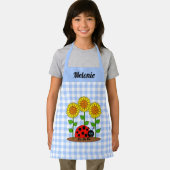 Ladybug mit Sonnenblumen Blue Gingham Monogram Schürze (Insitu)