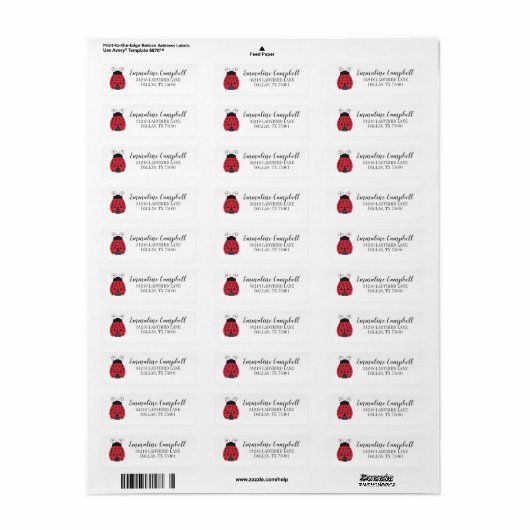 Ladybug Niedlich Red Address Label (Vorne)