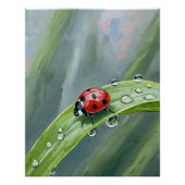 Ladybug on a Dewy Leaf – Nature Art Print Poster (Vorderseite)