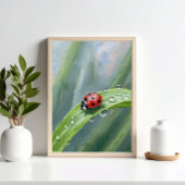 Ladybug on a Dewy Leaf – Nature Art Print Poster
