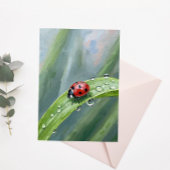 Ladybug on a Dewy Leaf – Nature Postcard Postkarte