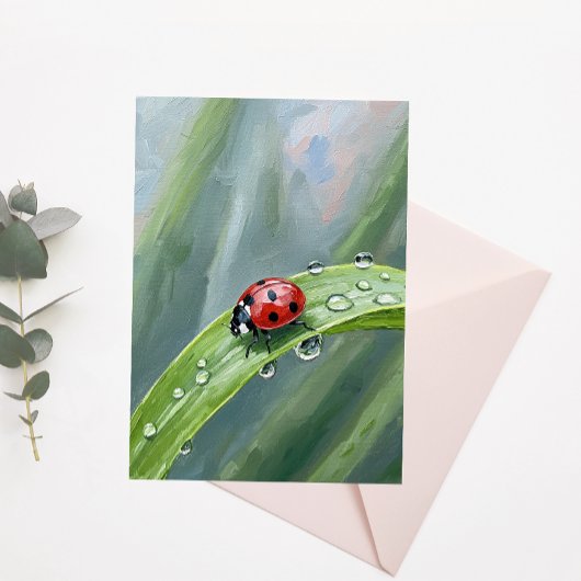 Ladybug on a Dewy Leaf – Nature Postcard Postkarte
