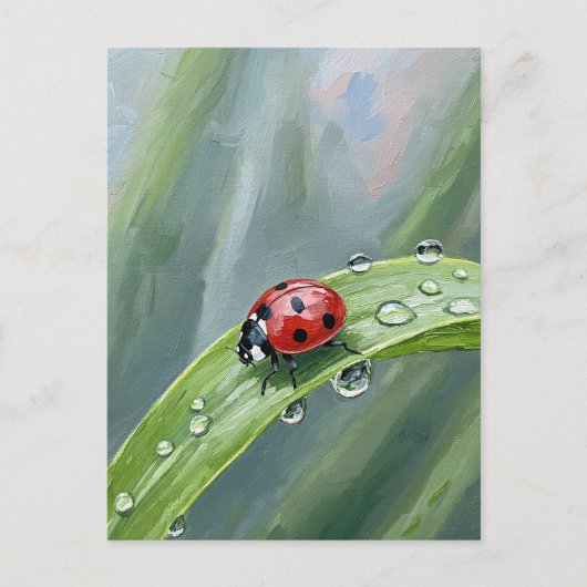 Ladybug on a Dewy Leaf – Nature Postcard Postkarte (Vorderseite)