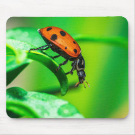 Ladybug on Leaf – Macro Nature Photo Art Print Mousepad