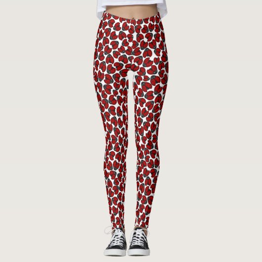 Ladybug Parade auf Weiß Leggings (Vorderseite)