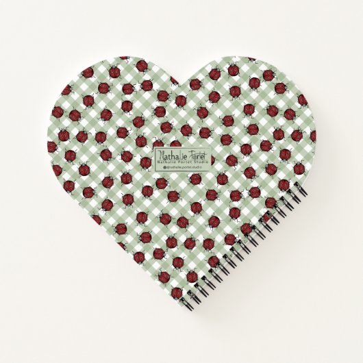 Ladybug Pattern Green Gingham Monogram Heart Shape Notizblock (Rückseite)