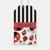 Ladybug Pattern, Red Ladybugs, Stripes, Your Name Geschenkanhänger (Vorderseite)