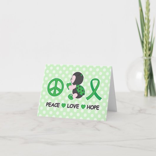 Ladybug Peace Love Hope Green Awareness Ribbon Karte (Vorderseite)