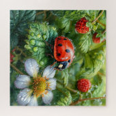 Ladybug Perched on Dew Covered Strawberry Pflanze Puzzle (Horizontal)