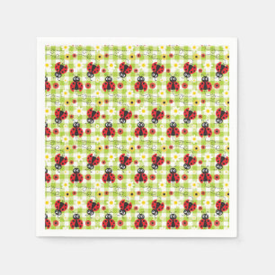 Ladybug Picnic Red Green Gingham Summer Serviette