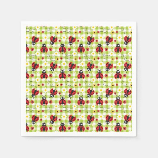 Ladybug Picnic Red Green Gingham Summer Serviette (Vorderseite)