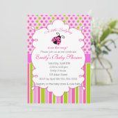 Ladybug Pink Green Girl Baby Dusche Einladung (Stehend Vorderseite)
