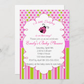 Ladybug Pink Green Girl Baby Dusche Einladung (Vorne/Hinten)