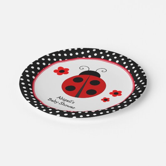 Ladybug Polka Dot Baby Dusche Pappteller (Schrägansicht)