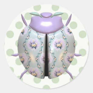 Ladybug polka dot floral lila runder aufkleber